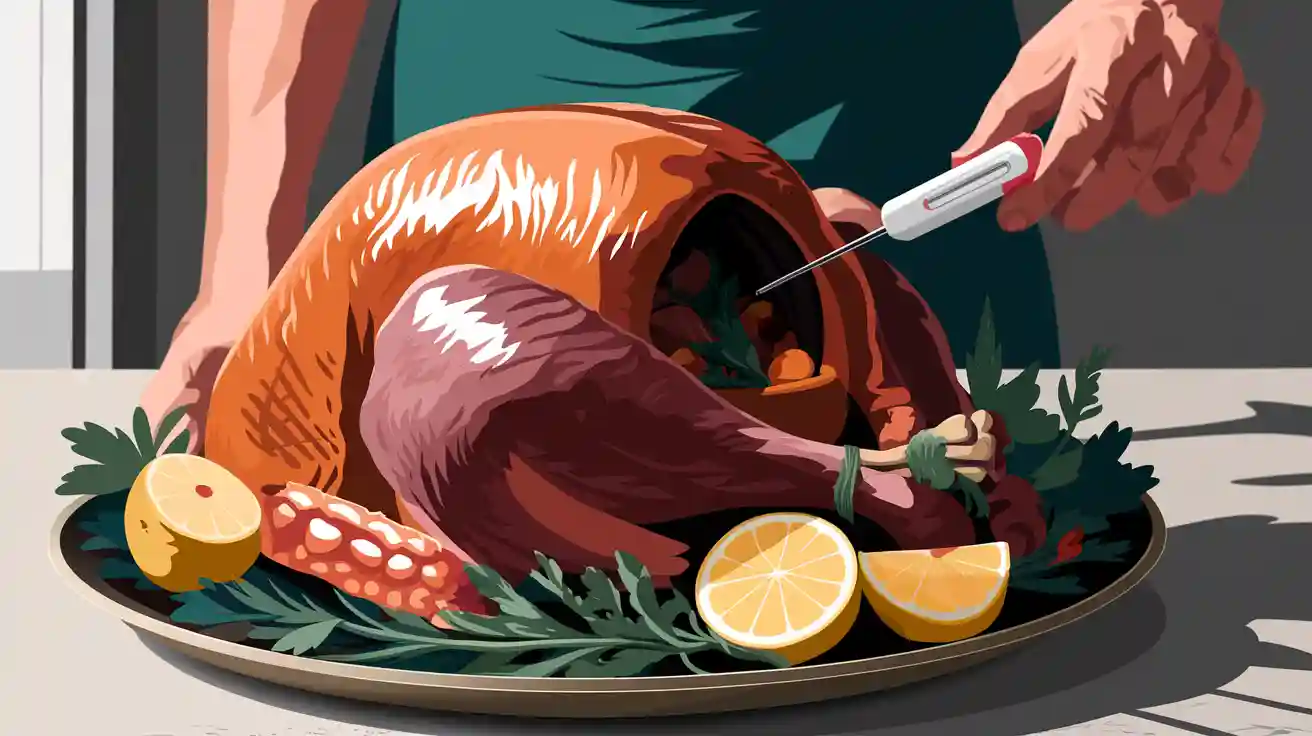 Where do you place the meat thermometer in a turkey